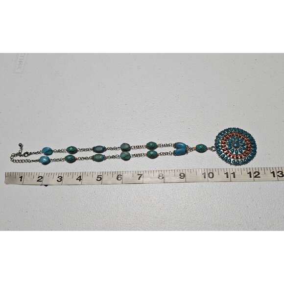 Vintage Native American Turquoise Sunbeam Concho Pendant Necklace Jewelry Women - Picture 7 of 8